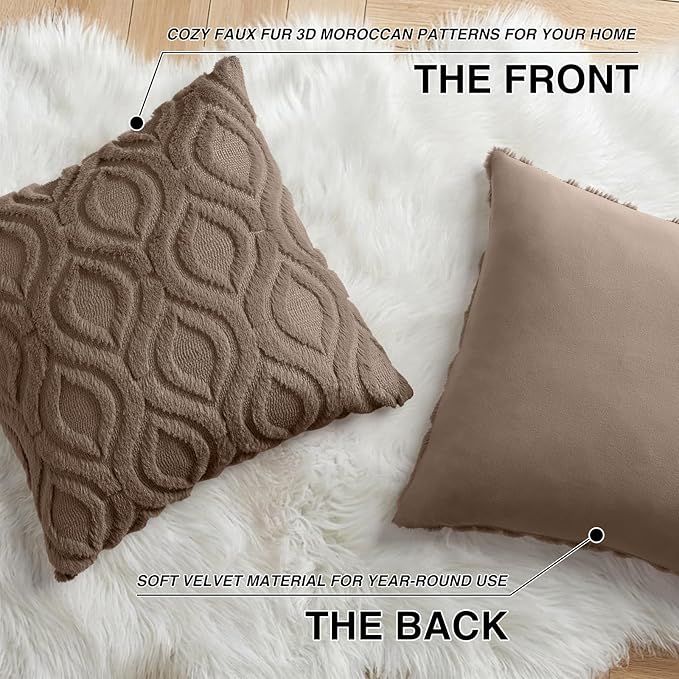 decorUhome Cozy Textured Euro Sham Throw Pillow Covers 24x24 Inch Set of 2, Soft Plush Faux Wool Brown Accent Couch Pillow Covers for Modern Farmhouse Sofa Bed Living Room