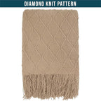PAVILIA Tan Taupe Knit Throw Blanket for Couch, Twin Bed, Soft Knitted Farmhouse Sofa Throw for Living Room, Lightweight Decorative Fall Blanket for Chair, Outdoor Textured Boho Blanket, 60x80