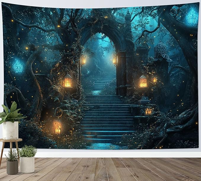 LB Magical Forest Tapestry Vintage Tree Gothic Landscape Fairytale Wall Tapestry Aesthetic Nature Wall Decor Tapestries for Bedroom Living Room College Dorm,78Wx60H inches