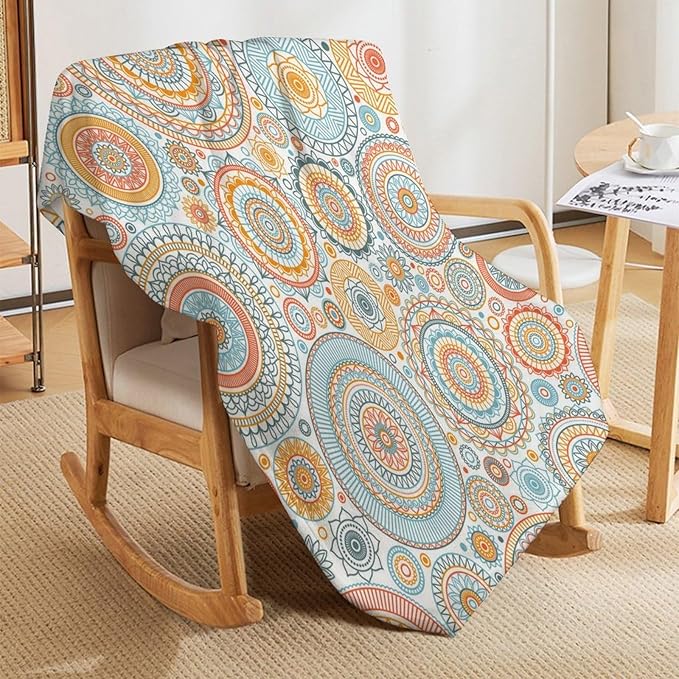 Boho Floral Throw Blanket Abstract Mid Century Mandala Bohemian Blanket for Sofa Bed Couch Chair Or Dorm 60"x80"