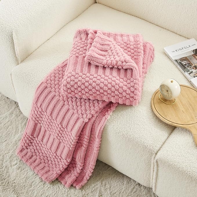 lifein Throw Blanket for Couch-Pink Boho Throw Blanket, Soft Fleece Plush Lightweight Blankets&Throws for Spring, Fuzzy Decorative Blankets for Livingroom Bed Sofa Chair (50x60, Pink)