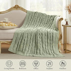 Amélie Home Chunky Knit Throw Blanket, Dual-Sided Soft Chenille Breathable Cable Knitted Blanket for Couch, Farmhouse Decorative Throw for Sofa & Chair, 50"x60", Sage Green
