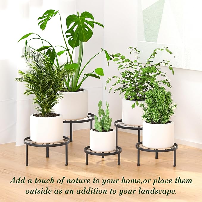 5-Pack Decent Metal Plant Stand Indoor, Assembly Free Plant Stands for Multiple Plants Outdoor, Anti-Rust Flower Display Stand, Corner Plant Shelf for Home Patio Gardening Decor (Black)