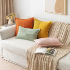 MIULEE Decorative Throw Pillow Covers for Couch Bed Livingroom 18x18 Inch Set of 2 Fall Mustard Yellow Boho Accent Throw Pllows Broadside Striped Patchwork Soft Corduroy Pillowcases