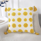 PANOD Super Soft Farmhouse Decorative Plush Throw Pillow Covers 18 x 18 Yellow,Solid Pom pom Tufted with Tassels Modern Accent Boho Square Cushion Cover Pillow Case for Couch Sofa