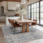 6x9 Area Rugs for Living Room Bedroom, Large Washable Rug, Blue Vintage Floral Boho Style, Non Slip & Low Pile Carpet for Indoor Dining Room, Dorm and Kids Room(Blue 6x9ft)
