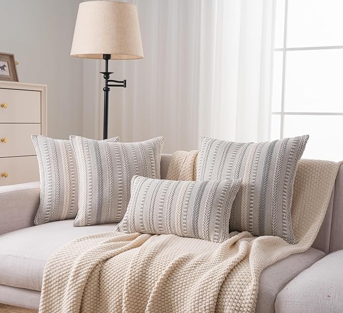 Boho Throw Pillow Covers 22x22 Inch Set of 2, Farmhouse Decorative Couch Pillow Cases, Grey Accent Pillows of Bed, Sofa Bedroom Living Room Home Decor Cushion Cover