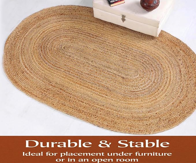 MDS Pack of 1 Handwoven Braided Jute Area Rug 4x6 feet Oval - 100% Natural Burlap Reversible Accent Rugs for Home Decor, Living Room, Doormat, Kitchen, Entryway Rug, Rustic, Farmhouse (4'x6')