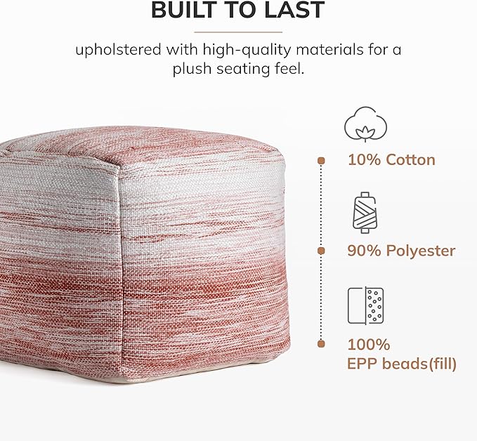 Anji Mountain Pouf Ottoman Foot Rest, Handmade Ottoman Pouf, Comfortable Foot Stool, Decorative Floor Seating for Living Room Decor, Bedroom & Home Décor Accent - Saffron Stripe