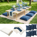 Extra Large Outdoor Boho Picnic Blanket 91'' x 71'' Blue Table Runner 6 Throw Pillow Cover Woven Cotton Yarn Oversize Beach Blanket Washable for Picnic Camp Wedding