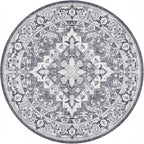 Lessymo 4FT Washable Round Area Rugs for Living Room, Non Slip Circle Rugs Low Pile Vintage Carpet for Bedroom, Dining Room, Nursery, Home Office, Grey Beige