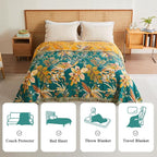 Boho Throw Blanket - 50"x60" Soft Cotton Throw Blanket Muslin Blankets for Bed, Reversible Lightweight Spring Blanket with Floral Printed, All Season Farmhouse Decor Rustic Blanket