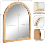 Kate and Laurel Rahfy Boho Arch Rattan Wall Mirror; 28 x 32; Natural Wood; Decorative Wooden Mirror with Authentic Rattan Frame for Bathroom Vanity Mirror