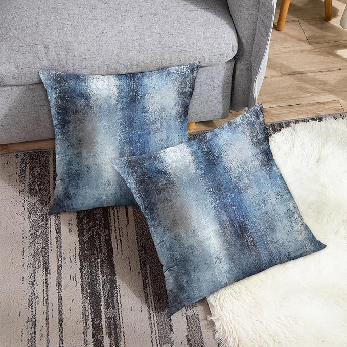 Britimes Throw Pillow Covers Modern Home Art Decor, 18 x 18 Inches Set of 2 Pillow Cases Decorative, Abstract Oil Painting Pillowcases for Bedroom, Living Room, Cushion Couch Sofa, Navy Blue Accent