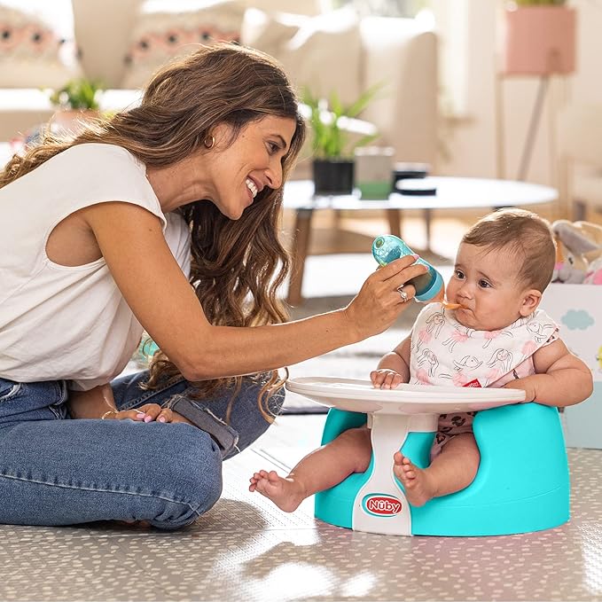 Nuby My Floor Seat - Portable Baby Chair with Soft Foam Cushion, Safety Harness, and High Back Design - 4+ Months - Aqua