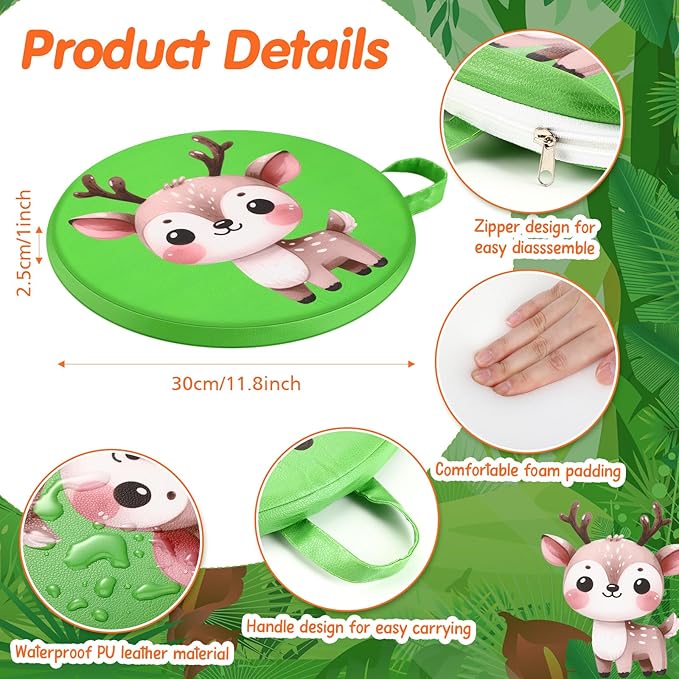 8 Pcs Kids Floor Cushions for Classroom Flexible Round Seating with Handle Soft Waterproof Floor Pillows with Cute Cartoon Animal Pattern for Elementary Daycare Preschool(Jungle Animals)
