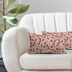 Red Floral Pillow Covers 12x20 Set of 2 Vintage Rustic Old Style Cute Small Flower Cream Print Rectangle Decorative Outdoor Pillowcases Fall Farmhouse Throw Cushion Case Couch Sofa Bed Decor