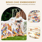 Boho Throw Blanket 100% Cotton Soft Bed Throw Twin Lightweight Spring Blanket Floral Bird and Butterfly Room Decor Breathable Bed Blankets,60"x80" All Season Reversible Blankets for Sofa Couch Chair
