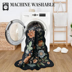 Lahome Floral Machine Washable Rug, 3x5 Rug Non Slip Soft Bedroom Rugs for Entryway Dorm, Ultra-Thin Boho Rugs for Living Room Stain Resistan Flore Carpet for Nursery Entrance, Black/Grey