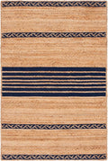 SAFAVIEH Natural Fiber Collection Accent Rug - 3' x 5', Natural & Navy, Handmade Stripe Boho Farmhouse Rustic Braided Jute, Ideal for High Traffic Areas in Entryway, Living Room, Bedroom (NFB262N)