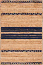 SAFAVIEH Natural Fiber Collection Accent Rug - 3' x 5', Natural & Navy, Handmade Stripe Boho Farmhouse Rustic Braided Jute, Ideal for High Traffic Areas in Entryway, Living Room, Bedroom (NFB262N)