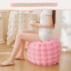 LIFEREVO Faux Rabbit Fur Round Inflatable Pouf Ottoman, 20" X 16" Plush Fuzzy Waffle Bubble Floor Poufs Foot Rest for Living Room Bedroom, Furry Pouf Chair Foot Stool Home Decor, Anti-Slip, Pink