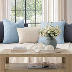 Foindtower Set of 2 Decorative Linen Check Throw Pillow Covers Neutral Farmhouse Lumbar Cushion Covers Modern Boho Accent Home Decor for Sofa Chair Couch Bedroom Living Room,12×20 Inch,Sky Blue