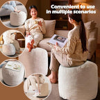Sqodok Round Stuffed Pouf Ottoman for Foot Stools, 20"x 15" Corduroy Poufs Ottoman with Shredded Foam Filling, Washable Floor Poufs Foot Rest for Living Room Bedroom Home Decor and Office Chair