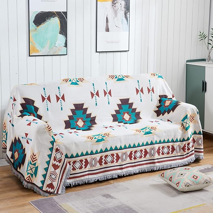 Boho Throw Blankets Southwest Native American Inspired Reversible Woven Blankets Cover Hippie for Couch Bed Recliner Sofa Bohemian Tapestry Colorful Furniture Cover for Home Décor,Double Side, 50"x70"