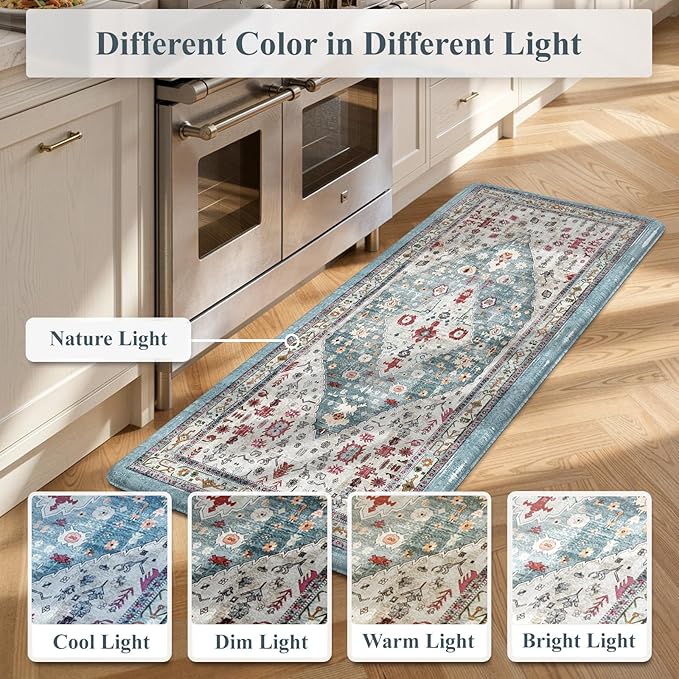 Collive Boho Kitchen Rugs and Mats 2PCS Cushioned Anti-Fatigue Floor Mat, Waterproof Kitchen Rug Set of 2 Non-Skid Comfort Standing Mat for Kitchen,Home,Office,Sink,Laundry,17.3"x29"+17.3"x59"