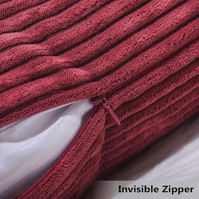 Home Brilliant Lumbar Throw Pillow Covers 12x20 inch 2 Pack Solid Striped Corduroy Dark Red Rectangle Pillow Cover for Sofa Couch Wedding Decorations, 12 x 20 inch, Burgundy