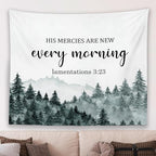 MNASAIOO Christian Mountian Wall Tapestry Hanging for Bedroom, Bible Verse Scripture His Mercies Are New Every Morning Tapestries, Watercolor Wall Decor Banner for Living Prayer Room Church 50x60in