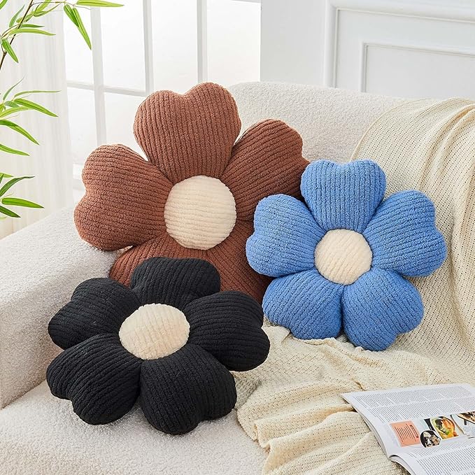 Flower Throw Pillow, Cute Flower Shaped Pillow Decorative Throw Pillow for Bed Couch, Soft Daisy Pillows Floor Seating Cushion Cushions (19.6 Inch Blue)