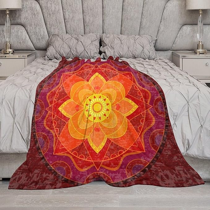 Red Mandala Throw Blanket Bright Circular Ethnic Pattern Native Indian Ornament Blanket for Sofa Bed Couch Chair Or Dorm 40"x50"