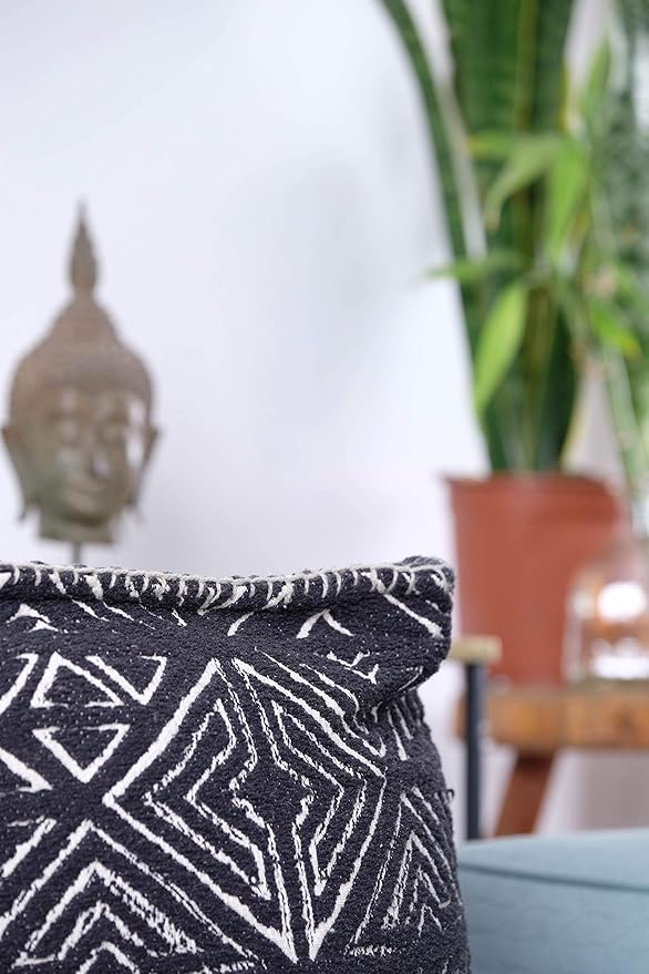Mandala Life Art Pouf Ottoman - 20x20x20" - Foot Rest Stool - Black Cube