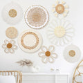 Chunful 9 Pcs Boho Nursery Wall Decor Daisy Flower Woven Macrame Seagrass Rattan Basket Wall Hanging Bohemian Decorations Gifts for Home Dorm Art Farmhouse Bedrooms Living Room(White)
