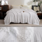 FOSSA Muslin Blanket with Fringe - 4-Layer 100% Cotton Gauze Super Soft & Breathable Throw -Lightweight Decorative Cooling Blanket for Bed, Sofa, Office -Twin XL Size 90" x 66" (Bright White)