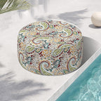 TWELAR Indoor/Outdoor Inflatable Ottoman, Water Repellent Round Foot Rest Ottomans D31 x H14 inch, Portable Footstool for Patio Garden Camping or Home, Paisley Chilli