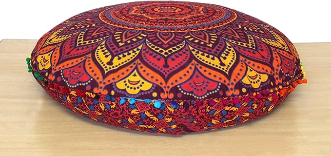 INDIAN CRAFT CASTLE 32" Inch Mandala Floor Pillow Cushion Covers Meditation Seating Ottoman Covers Hippie Decorative Bohemian Pouf Covers Large Shams Outdoor Boho Comfortable Bed Sofa Pouffe Cover