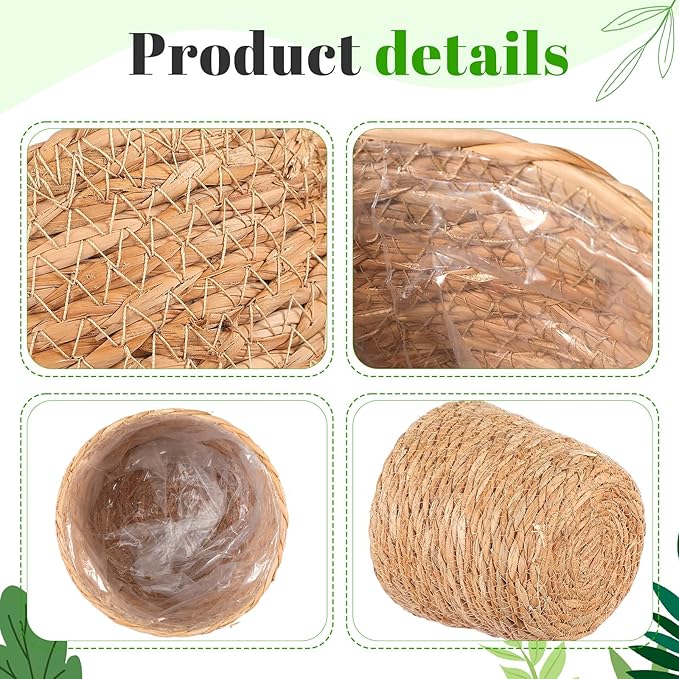 3 Pack Seagrass Plant Basket Indoor with Artificial Moss 3 Sizes Woven Baskets Flower Pots Planters for Home Decor