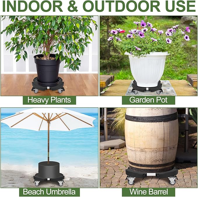 ToLanbbt 4 Pack Plant Caddy Stands with 360° Wheels Adjustable 15-22 in Rolling Stands Heavy Duty Large Plant Carts Dolly with Casters 440lbs Capacity for Large Planter, Garden Pot, Flower Pot, Black