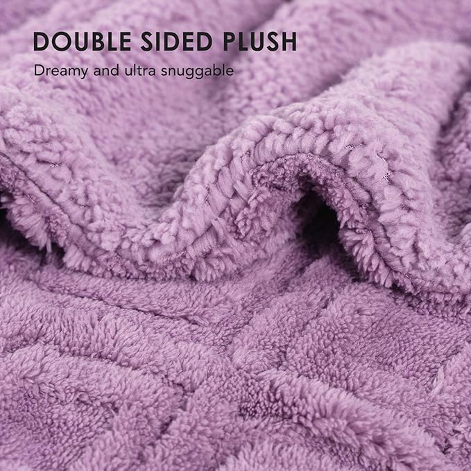 EverGrace Jacquard Boho Sherpa Fleece Throw Blanket for Couch, Super Soft Cozy Fuzzy Plush Blankets for All Seasons, Reversible Thick Warm Blanket for Bed, Sofa, Living Room, Mauve Purple, 60" x 80"