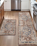 DEXI Kitchen Floor Mats Anti Fatigue, 17x29+17x59 Large Cushioned Runner Rug Waterproof, Standing Comfort Memory Foam Padded for Front Sink Laundry Office Set of 2, Reddish Brown