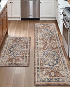 DEXI Kitchen Floor Mats Anti Fatigue, 17x29+17x59 Large Cushioned Runner Rug Waterproof, Standing Comfort Memory Foam Padded for Front Sink Laundry Office Set of 2, Reddish Brown