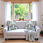 Tosleo Embroidered Pillow Covers 18x18 Pack of 2 Green and Navy Blue Leaves with Birds Embroidered Throw Pillow Covers Floral Tufted Pillowcases Spring Summer Decorative Coastal Pillow Cushion Cases