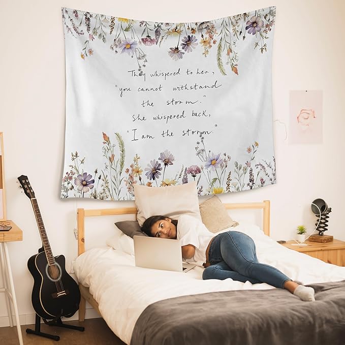 HUGANE Girls Nursery Tapestry, Wildflower Nursery Tapestry Wall Hanging, Positive Affirmations Floral Wall Blanket Backdrop Decor for Toddler Kids Girls Room Bedroom Dorm, 50x60 Inch