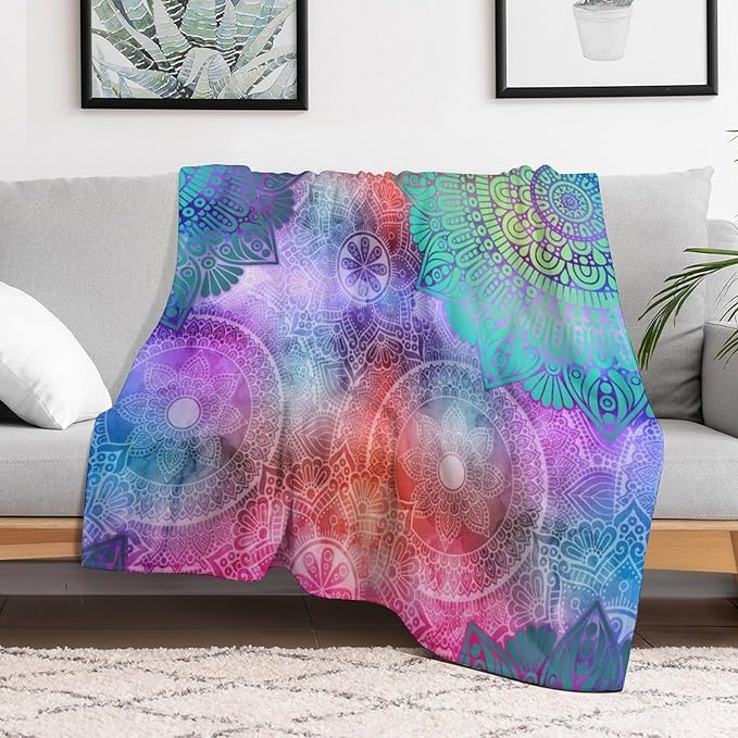 Mandala Throw Blanket Colorful Floral Flowers Bohemian Boho Blanket for Sofa Bed Couch Chair Or Dorm 30"x40"