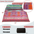 MAXYOYO Bohemian Futon Floor Mattress Boho Floral Style Japanese Tatami Mat Foldable Bed Portable Camping Sleeping Pad Lounger Couch Bed, Queen
