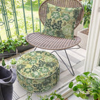 Inflatable Ottoman Stool D21 xH9 for Outdoor/Indoor Use, Water Repellent Patio Foot Rest with Portable Handle,Round Pouf Ottoman Suitable for Garden,Deck and Camping-Green Rose