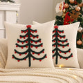 Tosleo Christmas Tufted Pillow Covers 18 x 18 inch Set of 2 Green Xmas Tree with Red Berry Throw Pillow Cover Party Decor Winter Holiday Embroidery Cushion Case for Sofa Couch Bed Living Room